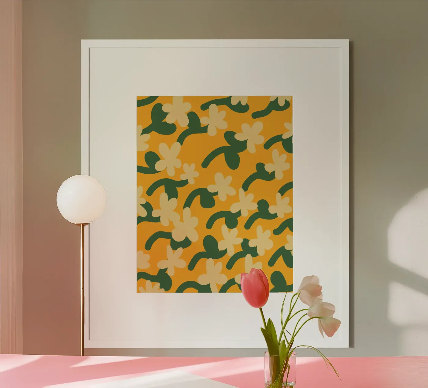 Yellow flower repeat pattern Poster von Little Dean