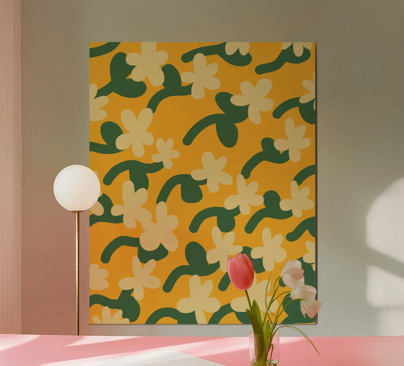 Yellow flower repeat pattern Poster von Little Dean