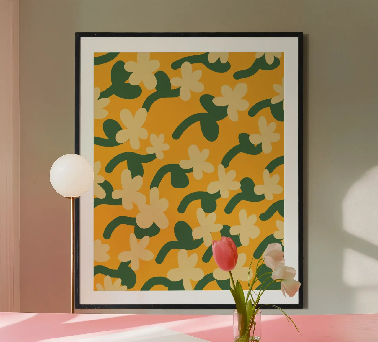 Yellow flower repeat pattern poster by Little Dean