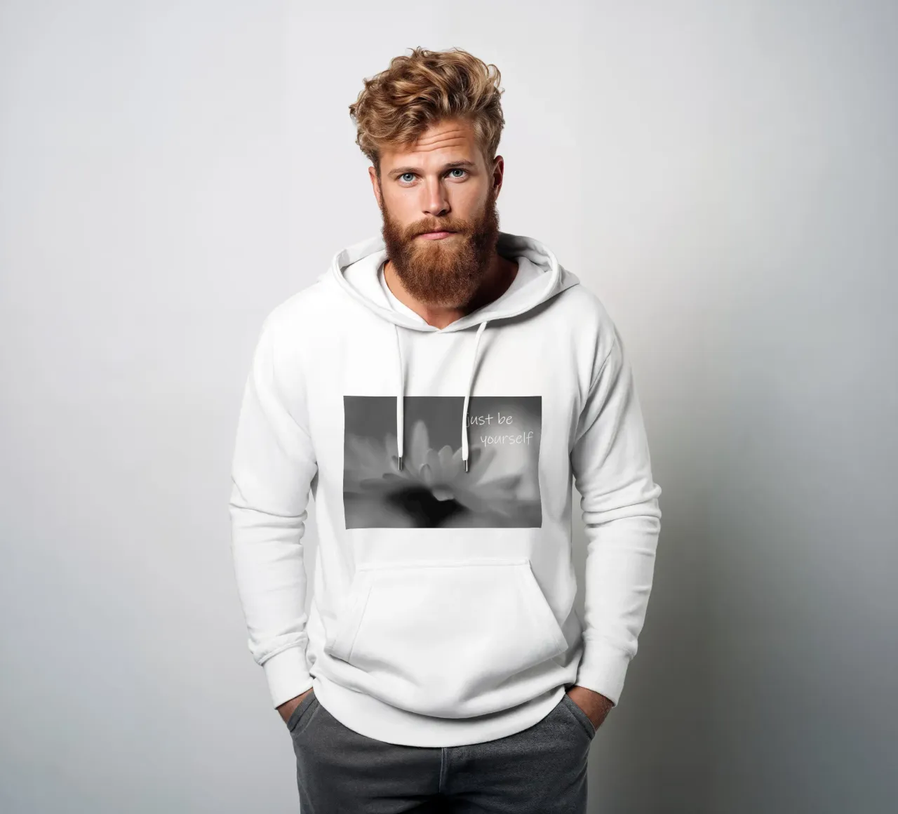 Un piccolo fiore in bianco e nero con la scritta felpa con cappuccio da Something for you