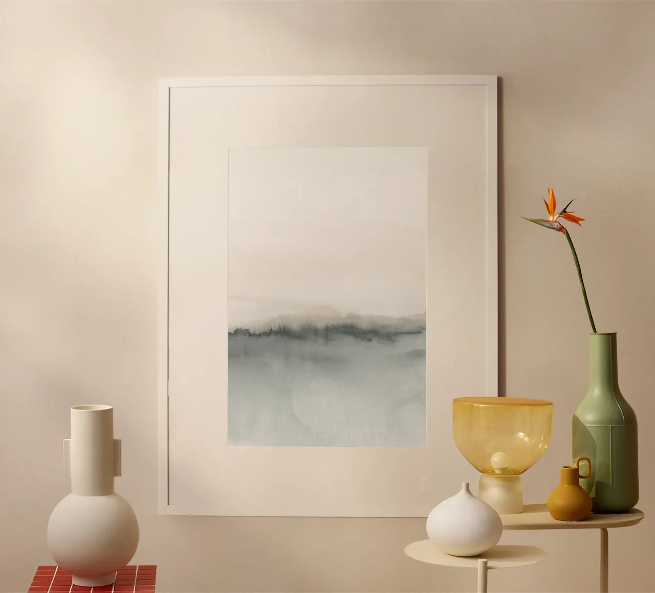 Paesaggio acquerellato in corallo tenue e grigio bluastro 2/2 carta hahnemühle da NouveauPrints