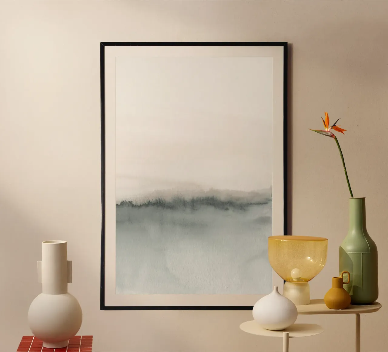 Paesaggio acquerellato in corallo tenue e grigio bluastro 2/2 carta hahnemühle da NouveauPrints