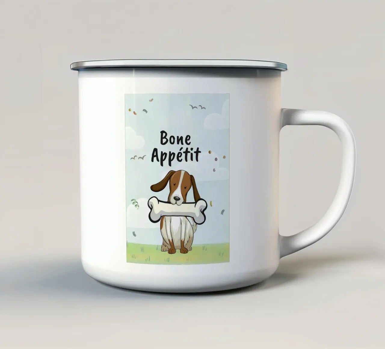 Cartone animato del cane Bone Appetit tazza in smalto da Alexander Wilson