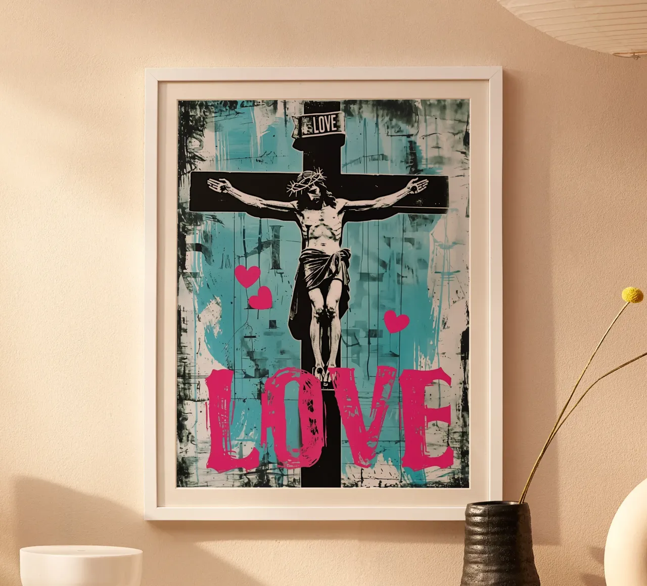 Jezus Christus aan het kruis poster met aluminium frame van Autofocus