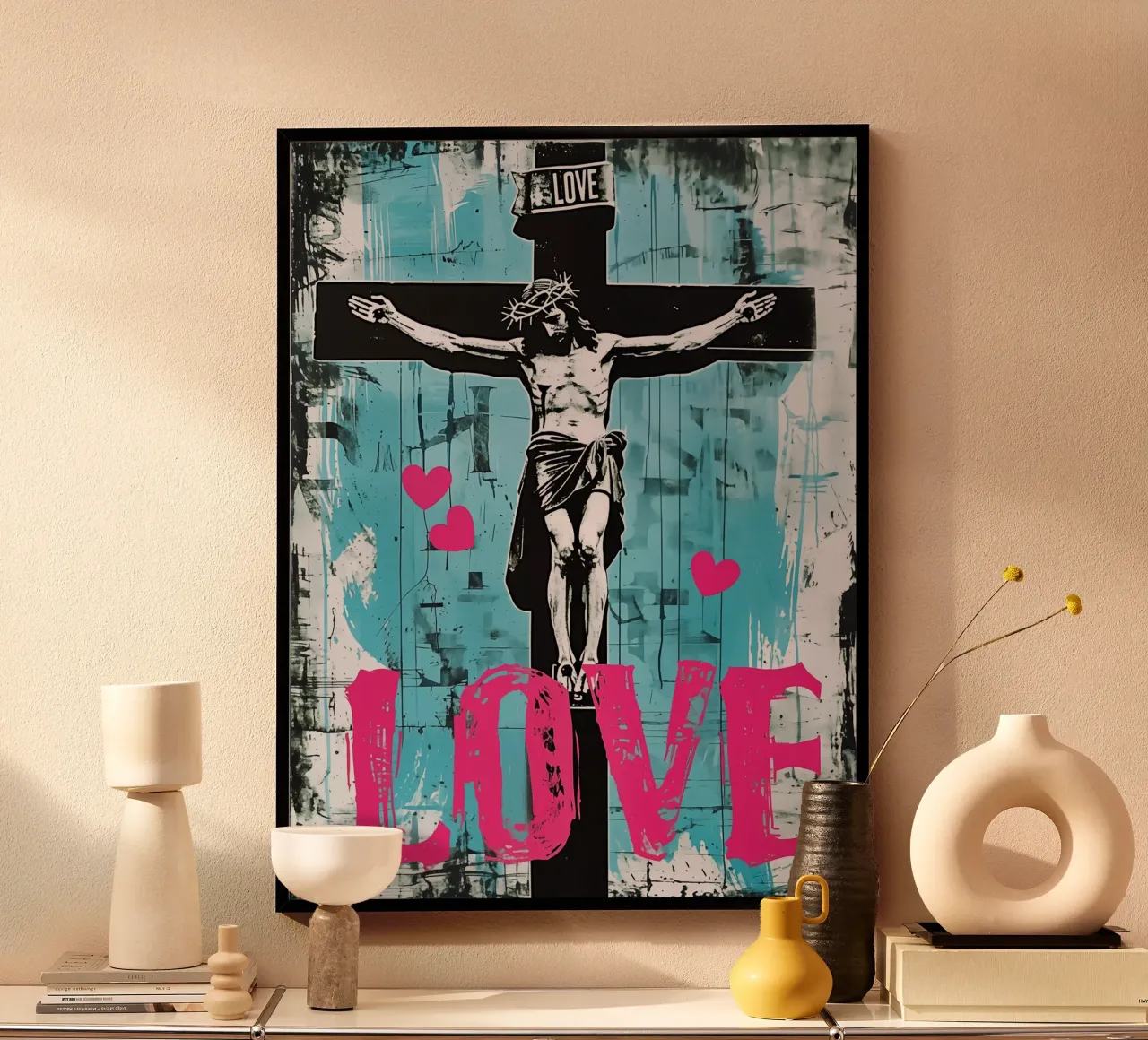 Jezus Christus aan het kruis poster met aluminium frame van Autofocus