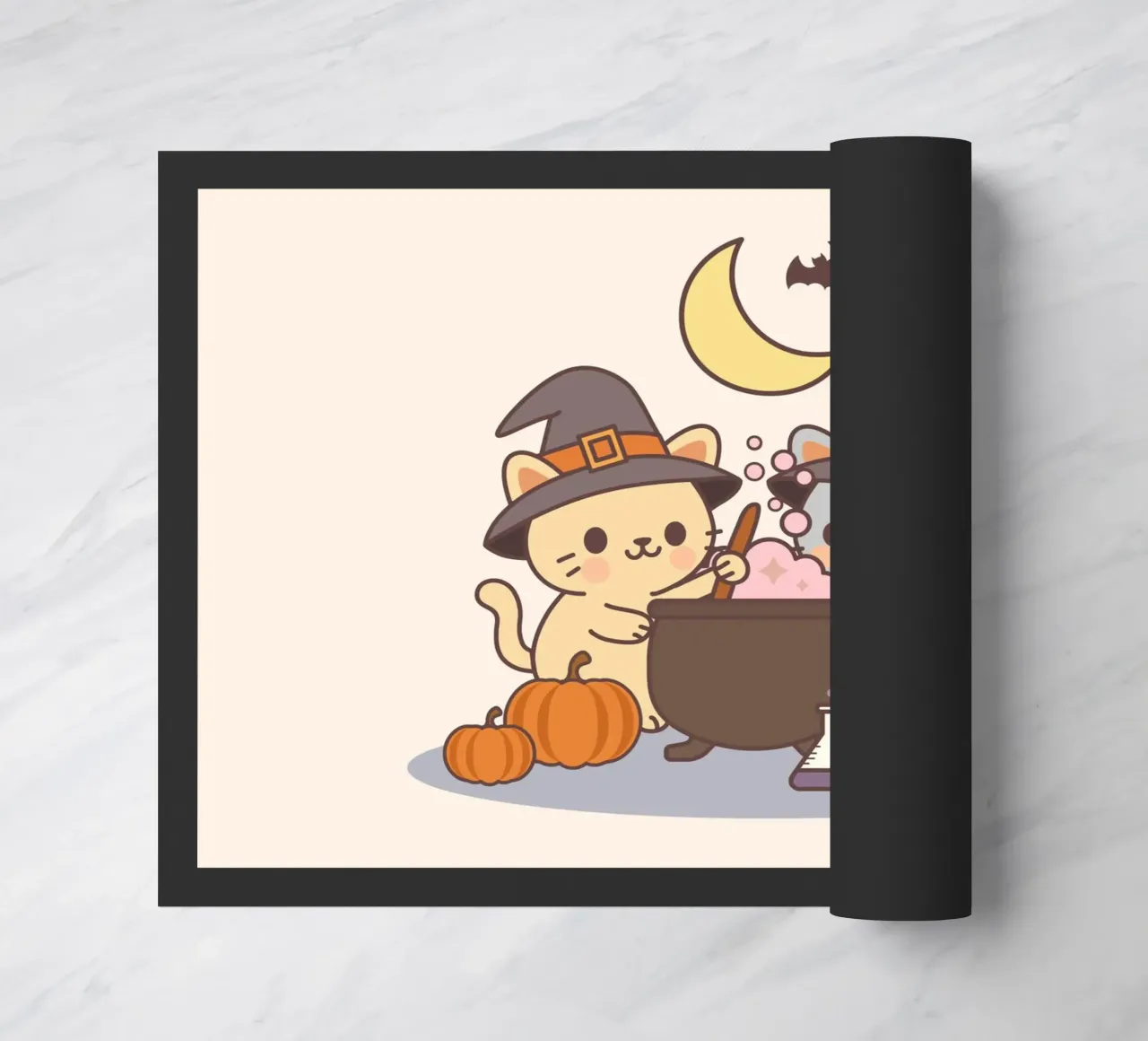 Gatti simpatici di Halloween che preparano una pozione con le zucche zerbino da cafelab