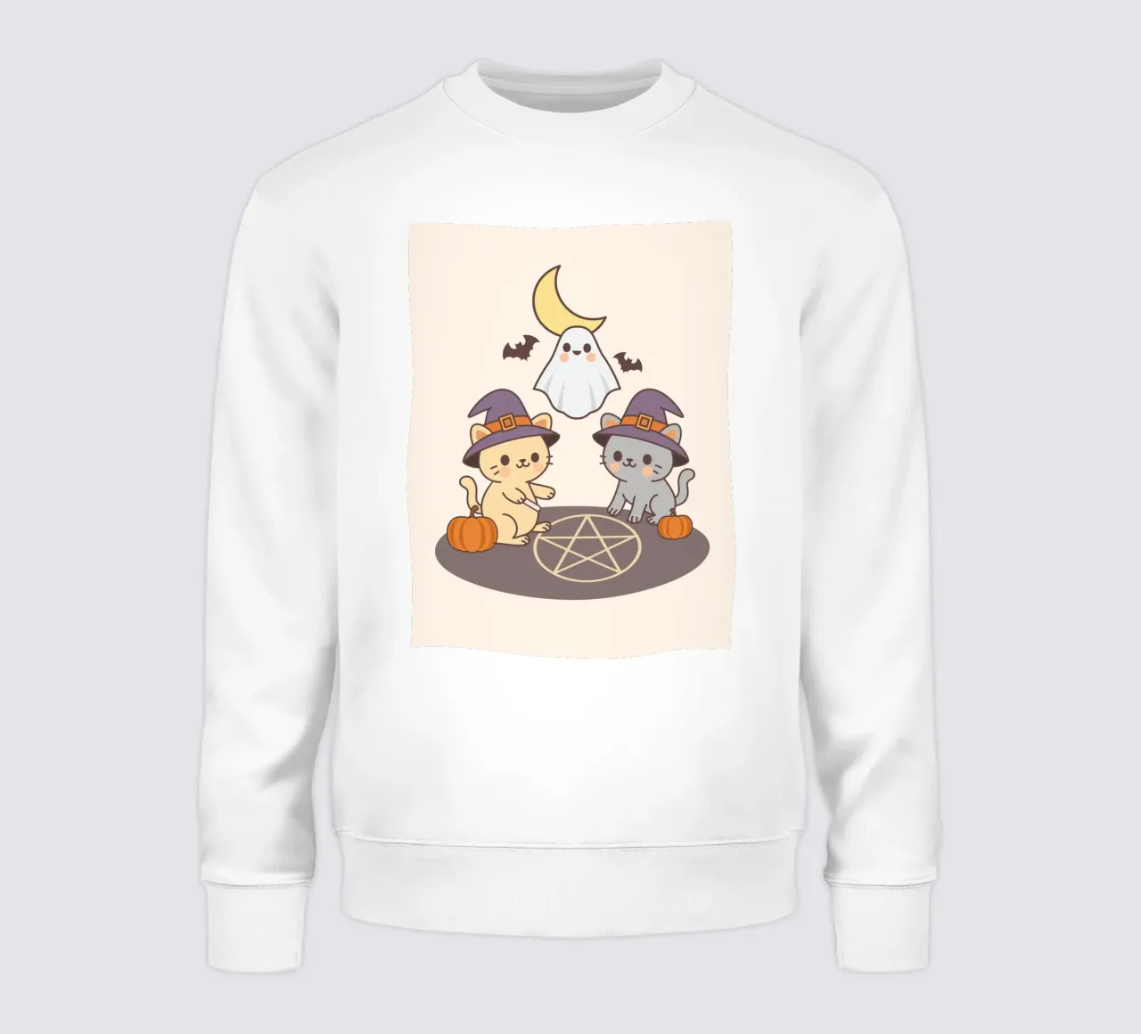 Chats mignons d'Halloween invoquant un fantôme à l'aide d'un pentagramme sweat de cafelab