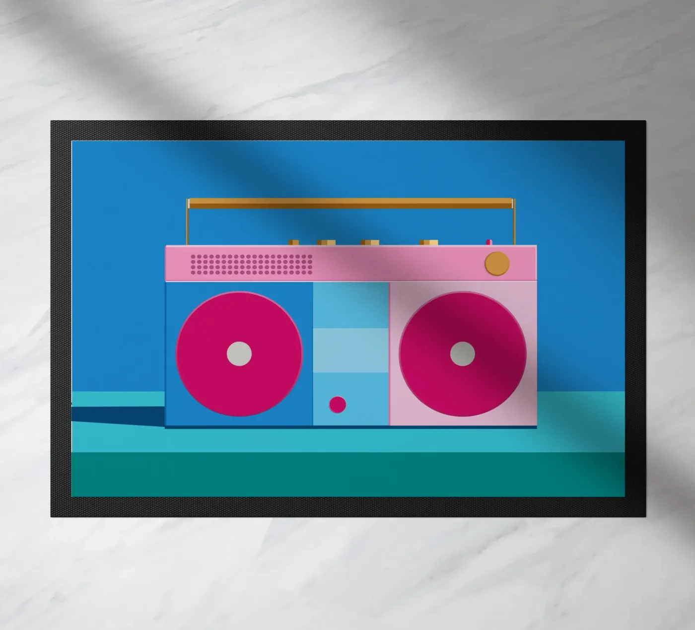Retro Ghettoblaster Colourblocking doormat by DARIA IVANOVNA