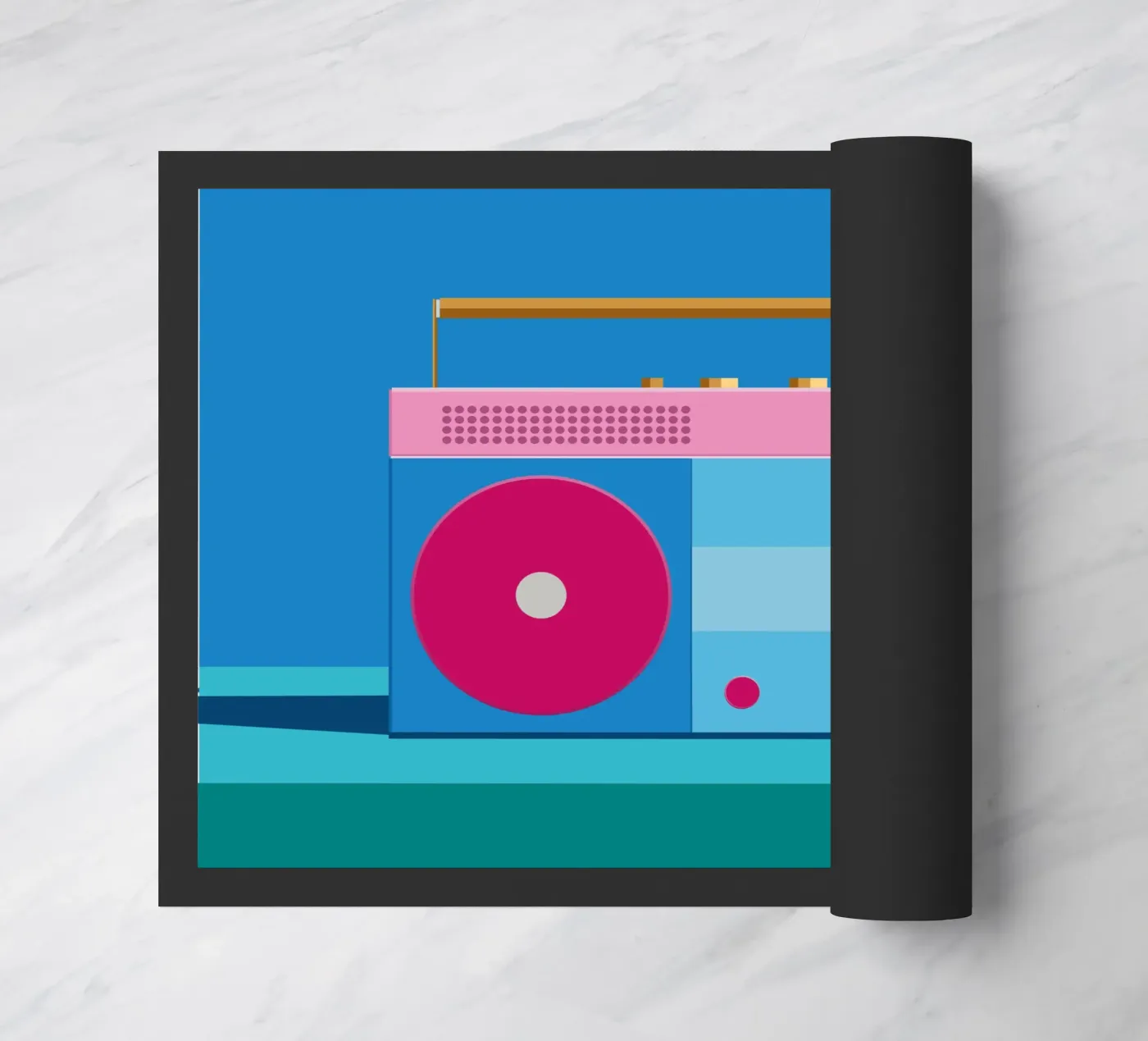 Retro Ghettoblaster Colourblocking doormat by DARIA IVANOVNA