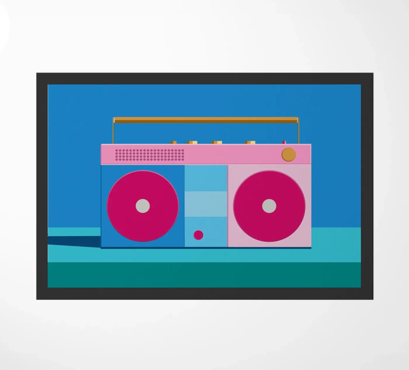 Retro Ghettoblaster Colourblocking doormat by DARIA IVANOVNA