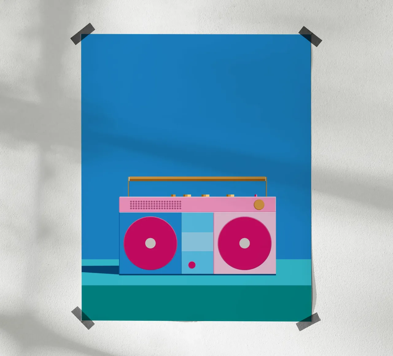 Retro Ghettoblaster Colourblocking carta hahnemühle da DARIA IVANOVNA