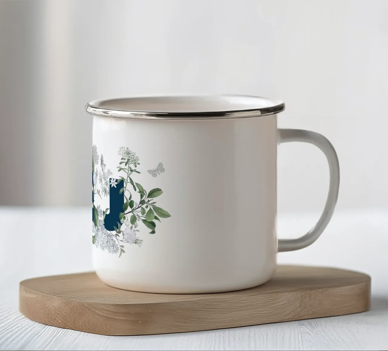 Hej Fiori e Insetti Blu Bianco tazza in smalto da Studio Frances M