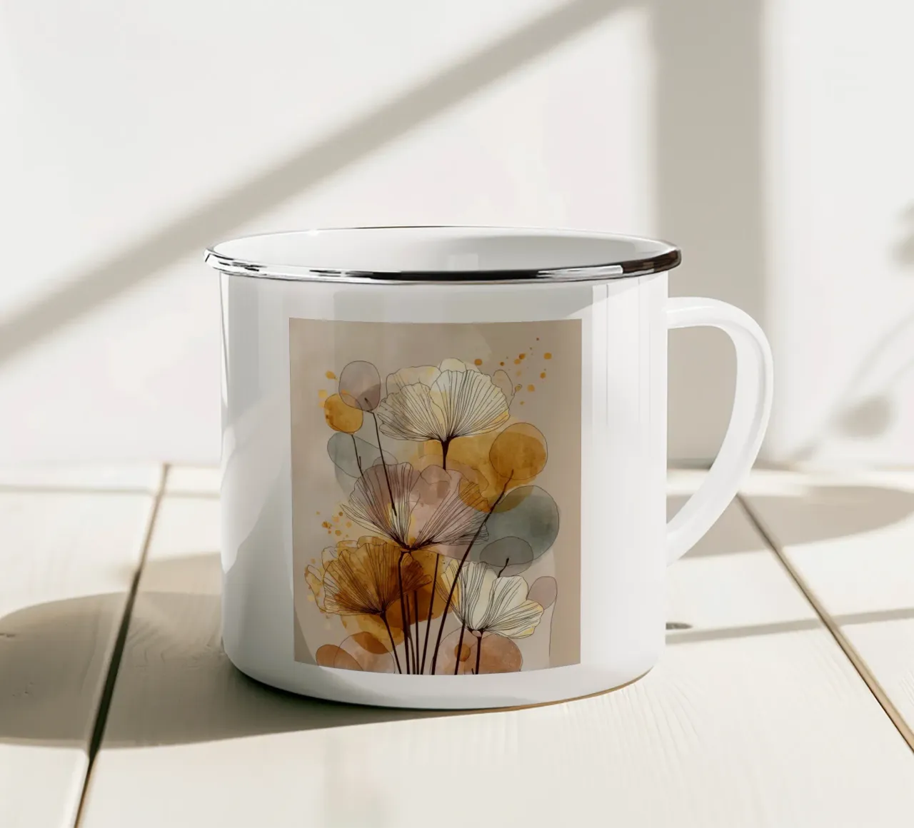 Papaveri astratti Acquerello Botanico Arte Murale tazza in smalto da Artbyvo