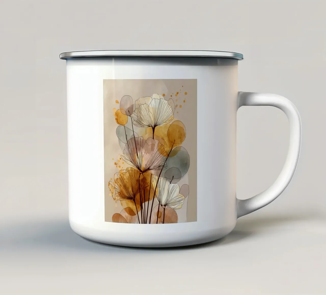 Papaveri astratti Acquerello Botanico Arte Murale tazza in smalto da Artbyvo