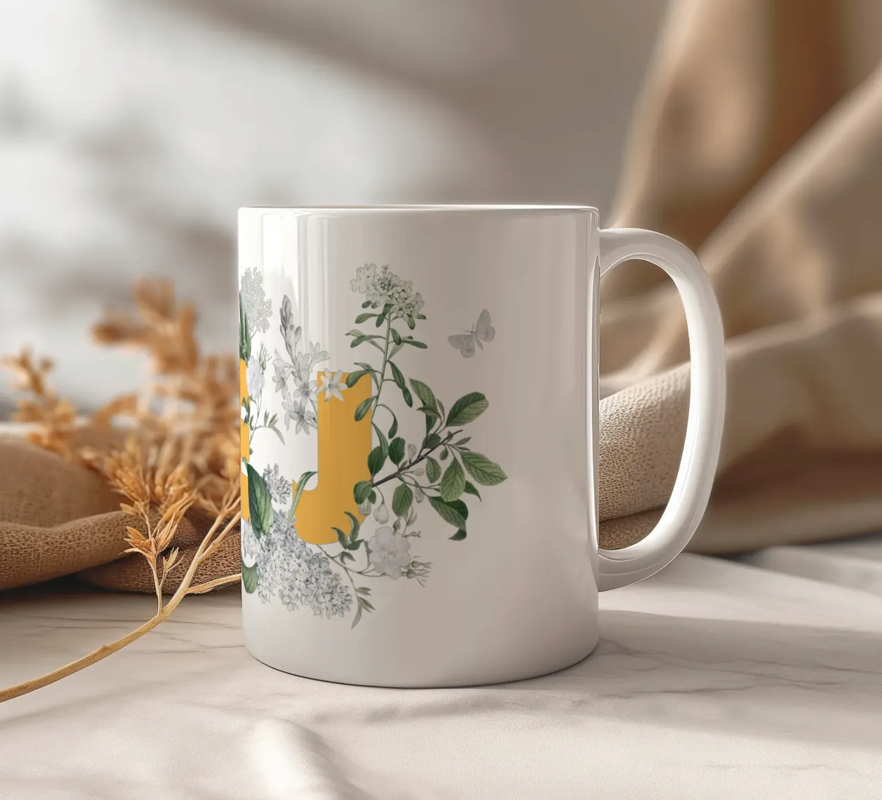 Hej Fiori e Insetti Giallo Bianco tazza in ceramica da Studio Frances M