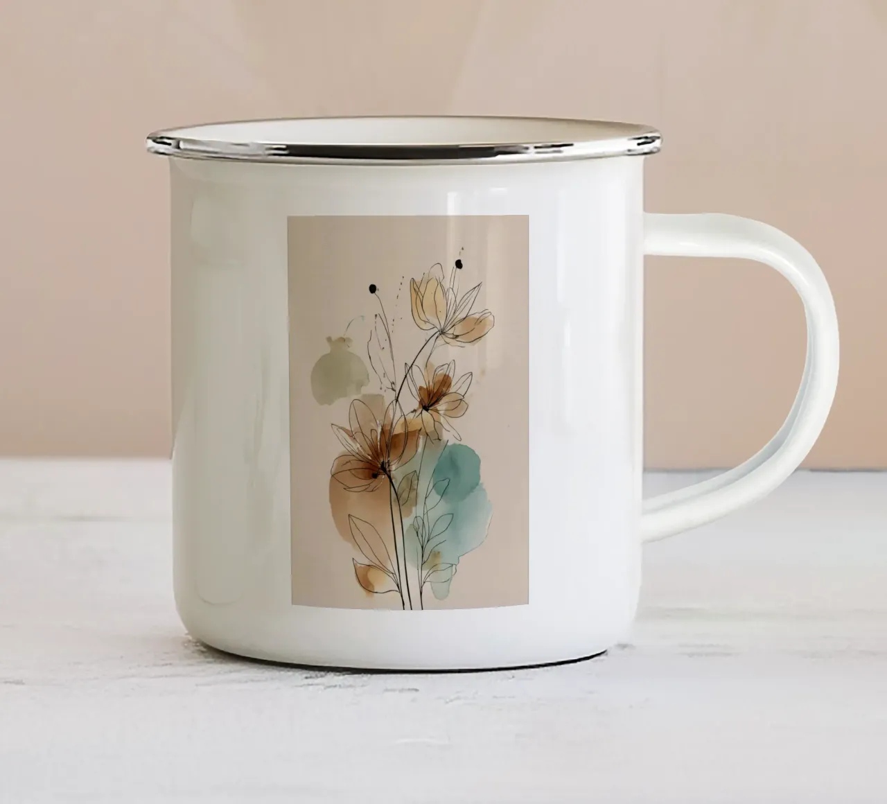 Stampa artistica minimalista della linea dei fiori botanici tazza in smalto da Artbyvo