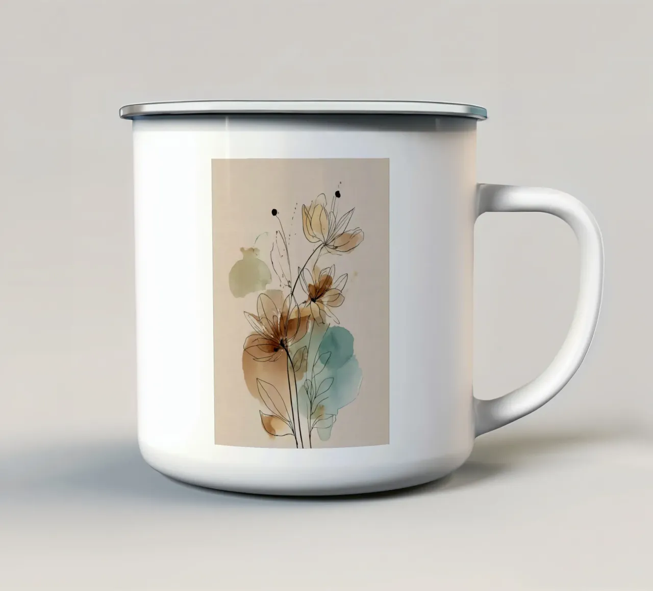 Stampa artistica minimalista della linea dei fiori botanici tazza in smalto da Artbyvo