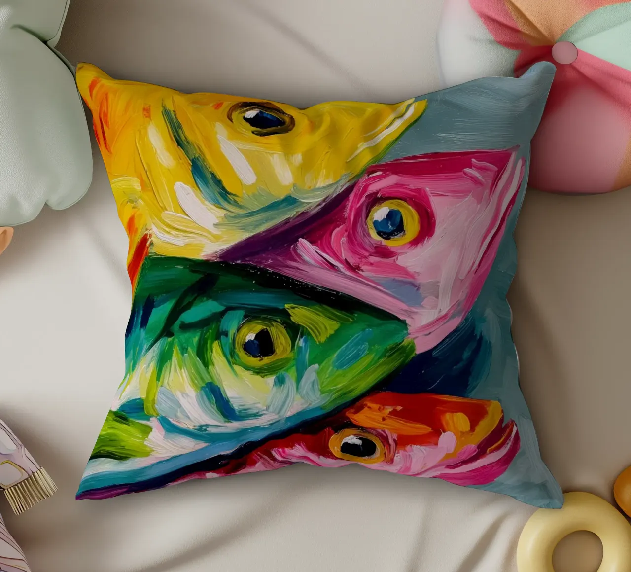 Quattro pesci colorati | Esplosione di colori in mare cuscino da Autofocus