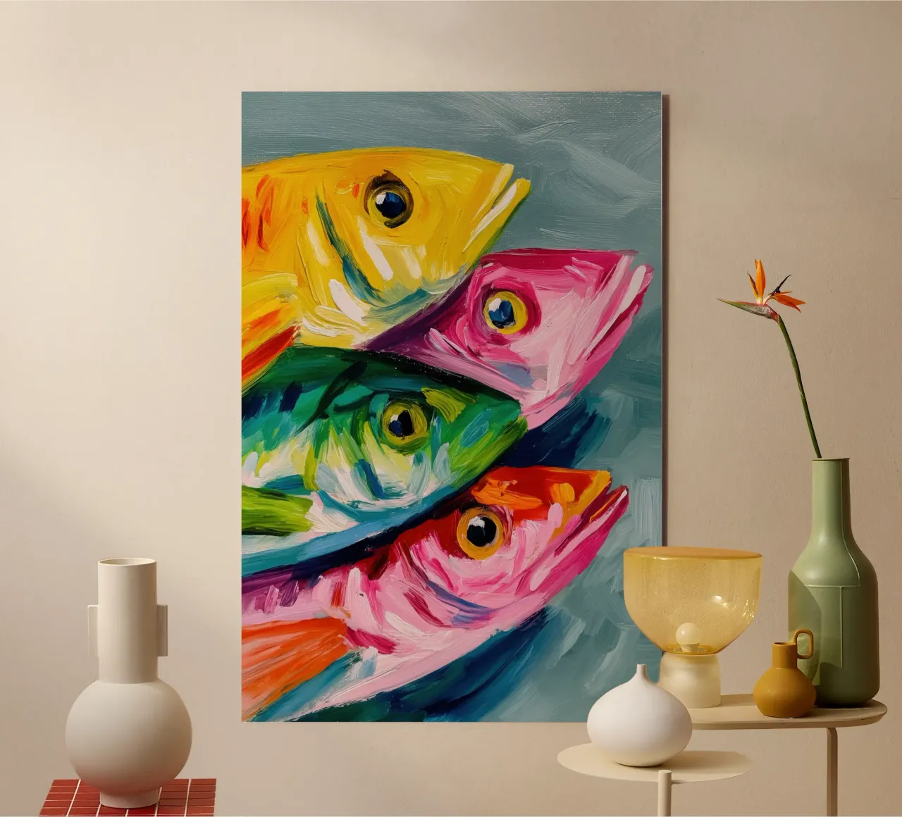 Quattro pesci colorati | Esplosione di colori in mare alluminio dibond da Autofocus