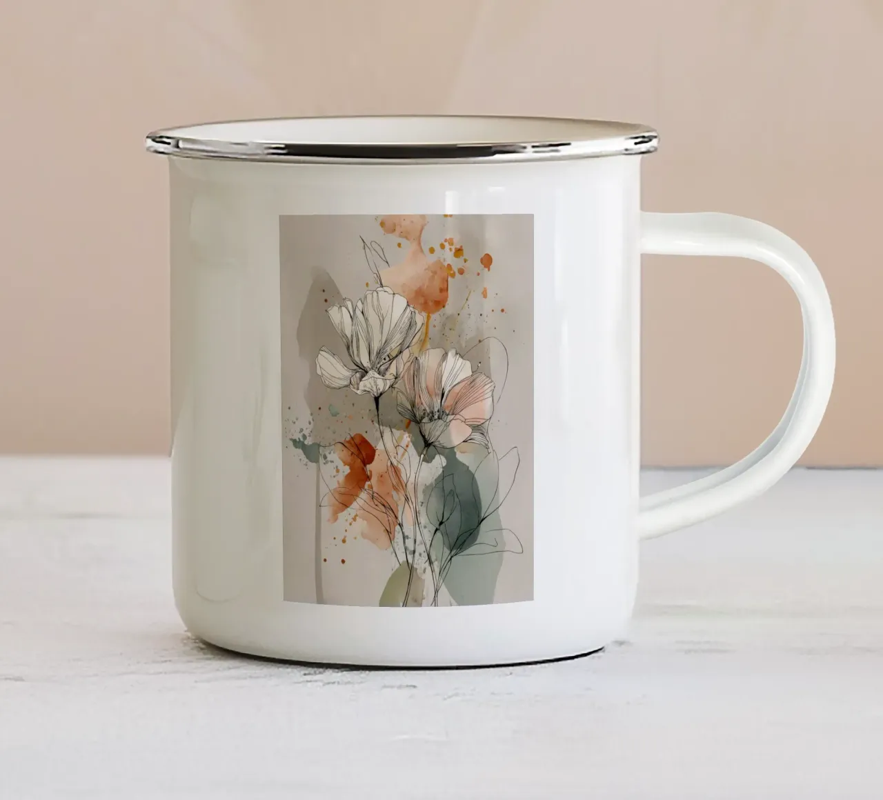 Wilde bloemen Botanisch Abstract Aquarel Print emaille mok van Artbyvo