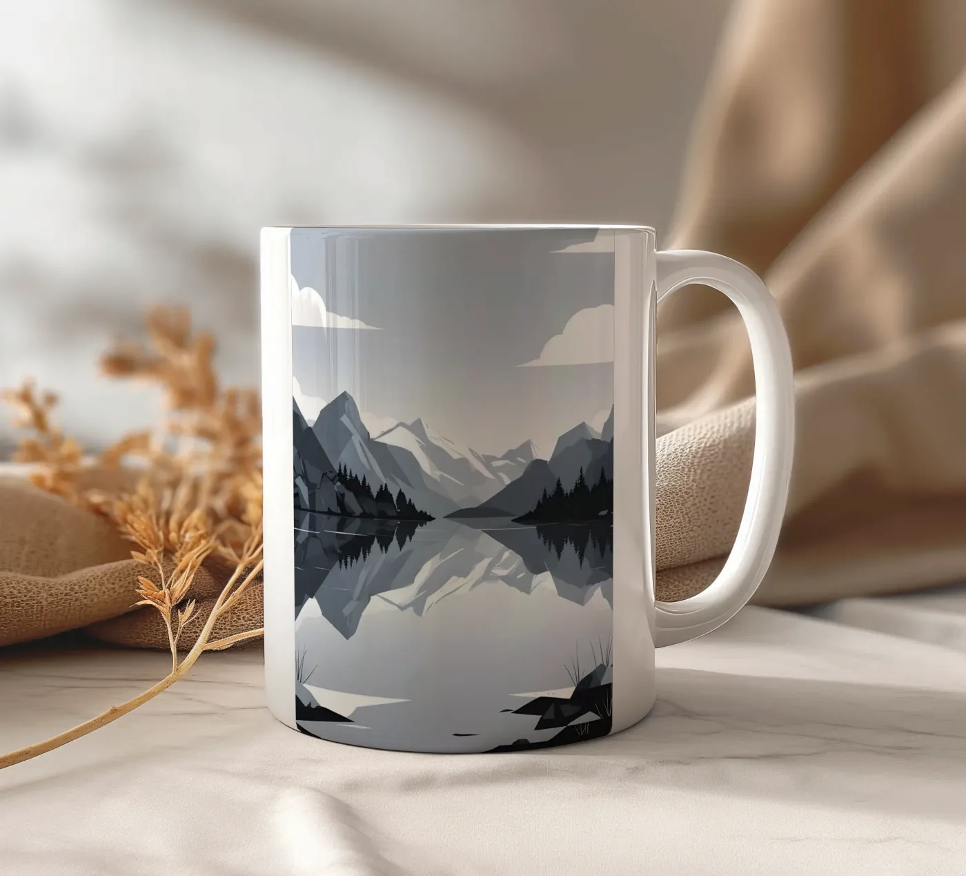 Mountain reflection ceramic mug by LIFESTYLE OBJECTS
