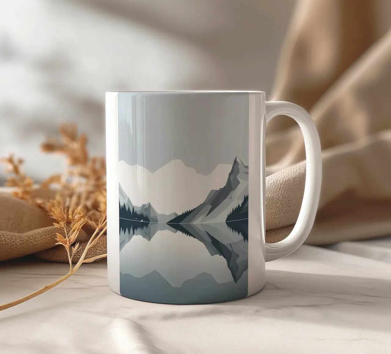 Mountain reflection ceramic mug by LIFESTYLE OBJECTS