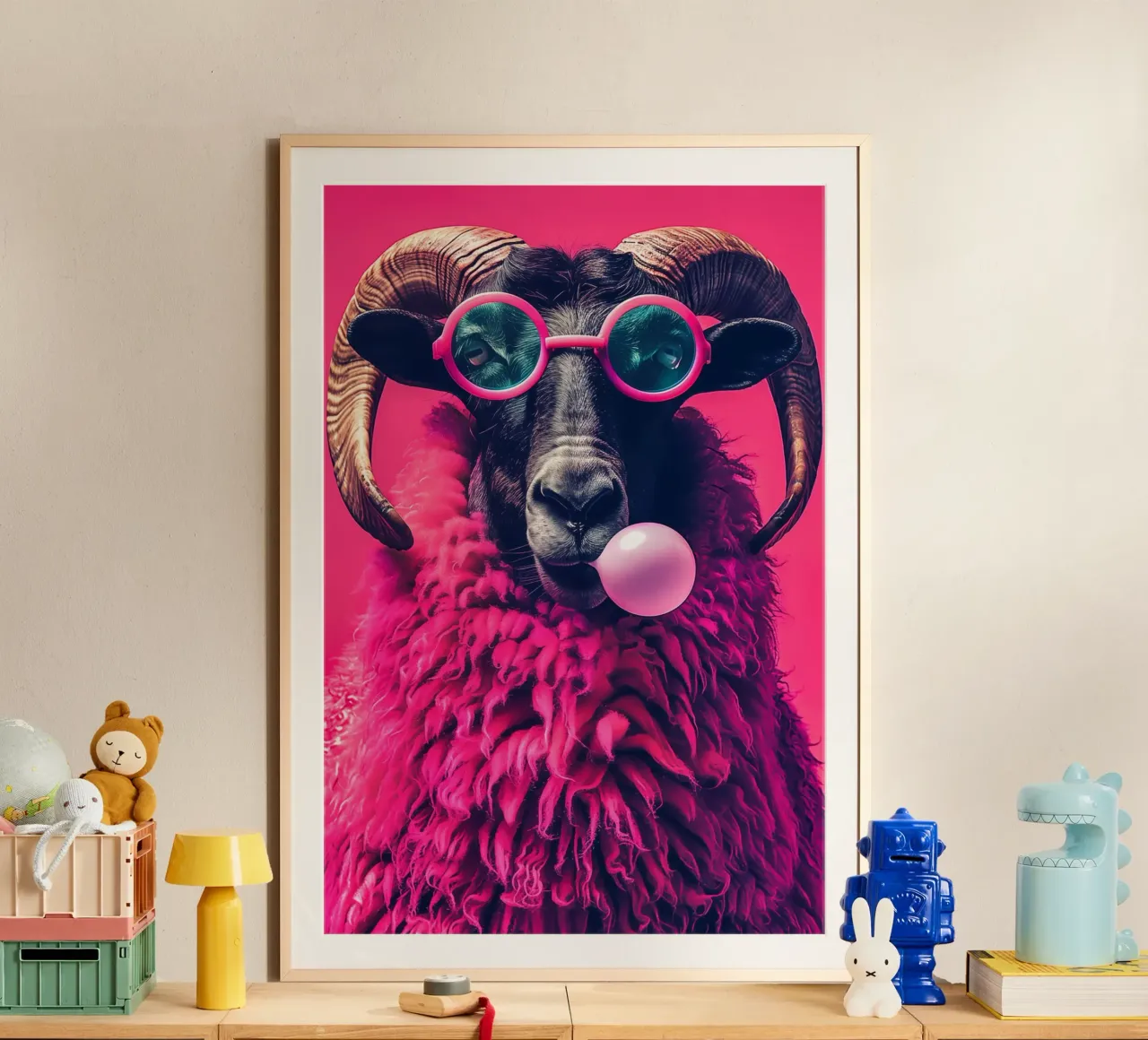 Montone pop art rosa con occhiali da sole poster da Autofocus