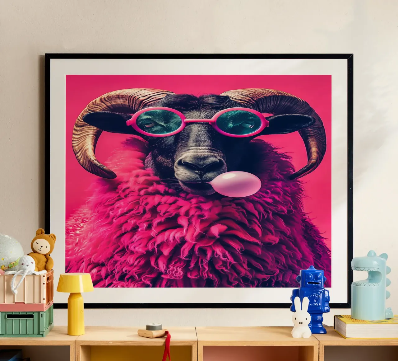 Montone pop art rosa con occhiali da sole poster da Autofocus