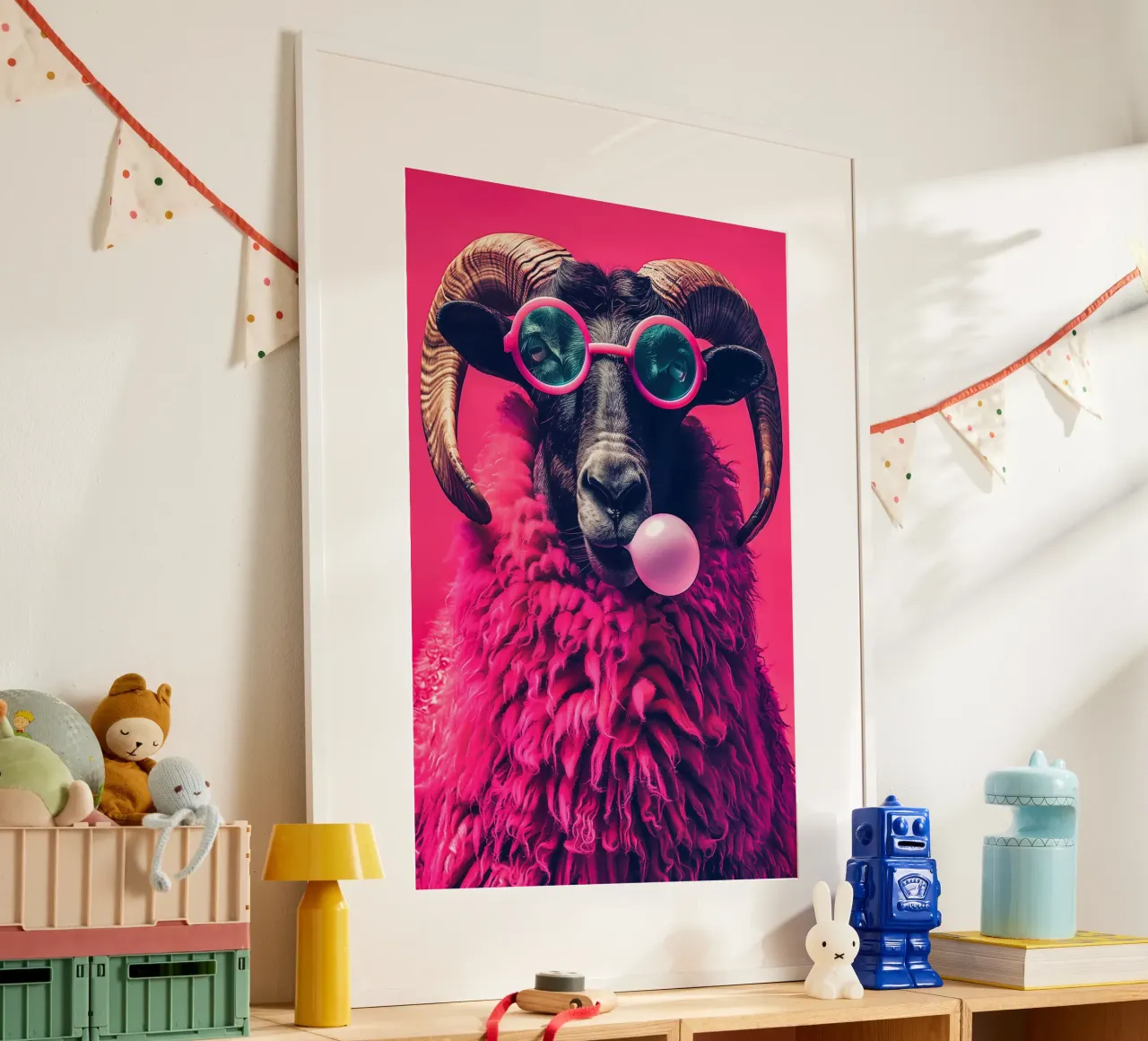 Montone pop art rosa con occhiali da sole poster da Autofocus