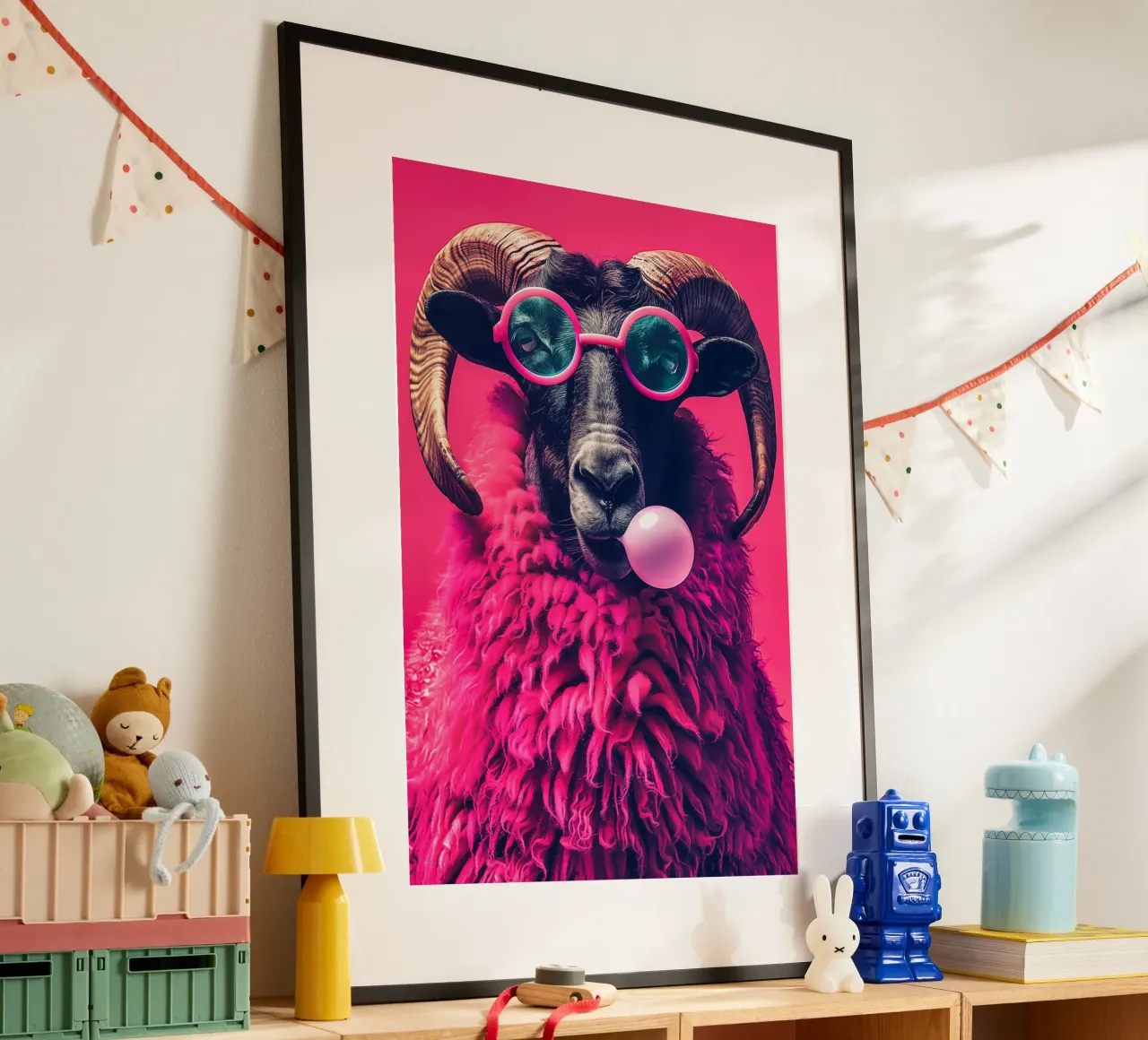 Montone pop art rosa con occhiali da sole poster da Autofocus
