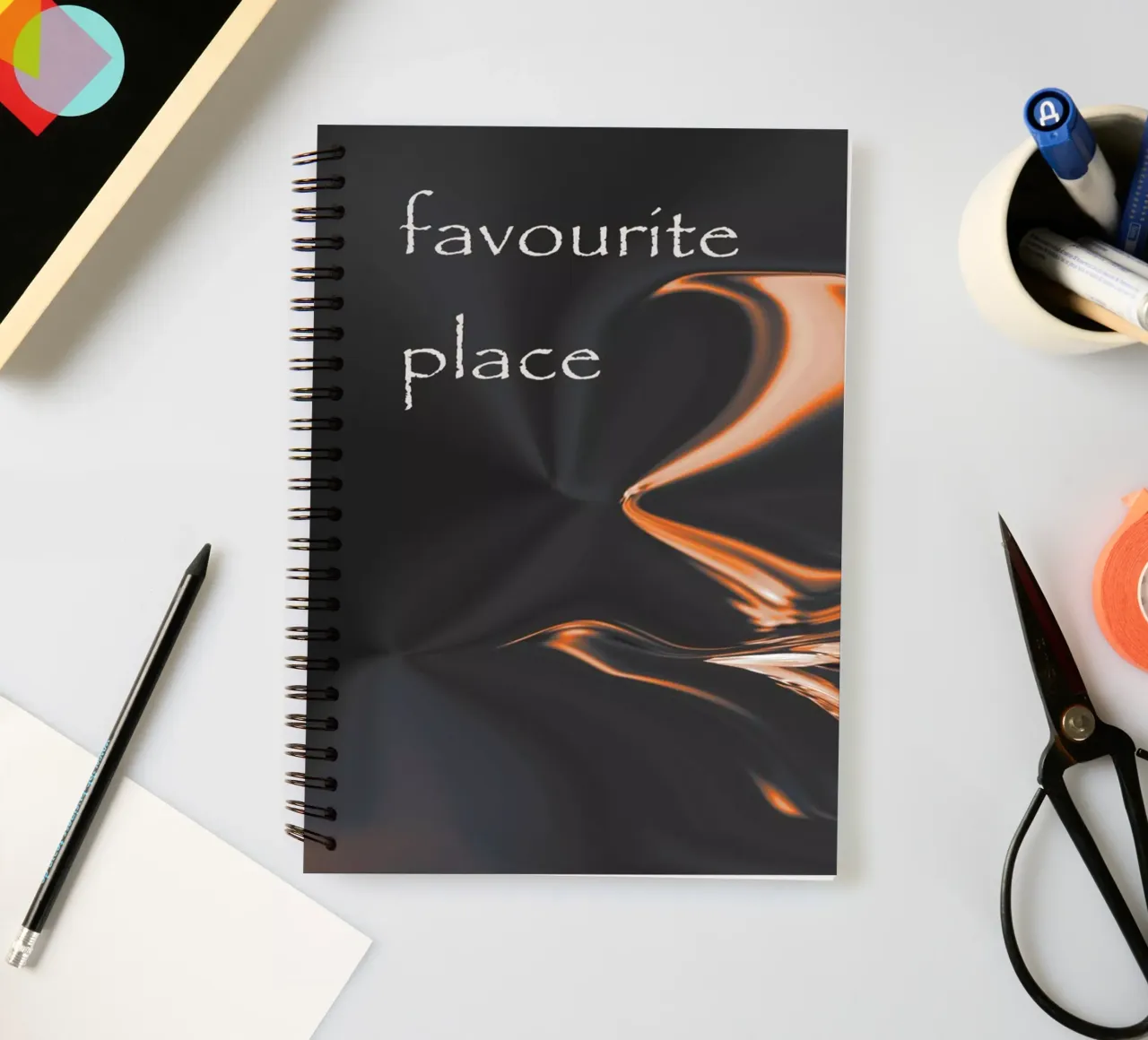 Abstract pattern in orange and black. With a saying spiral notebook by Something for you