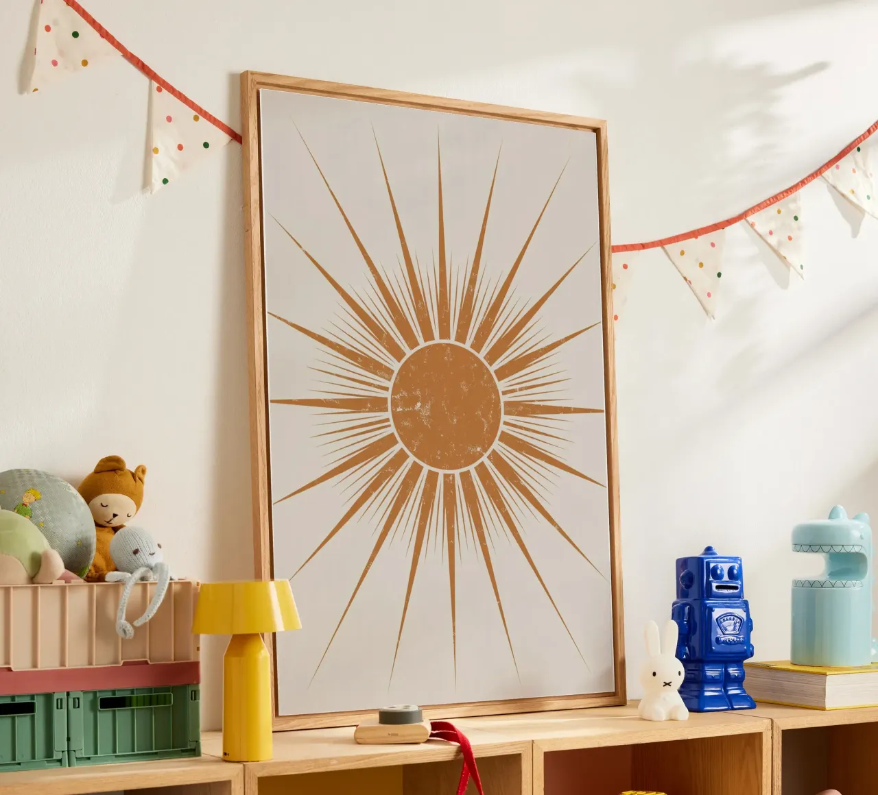 Illustrazione vintage di un raggio di sole | Design retrò di un sole bohémien plexiglass da logic