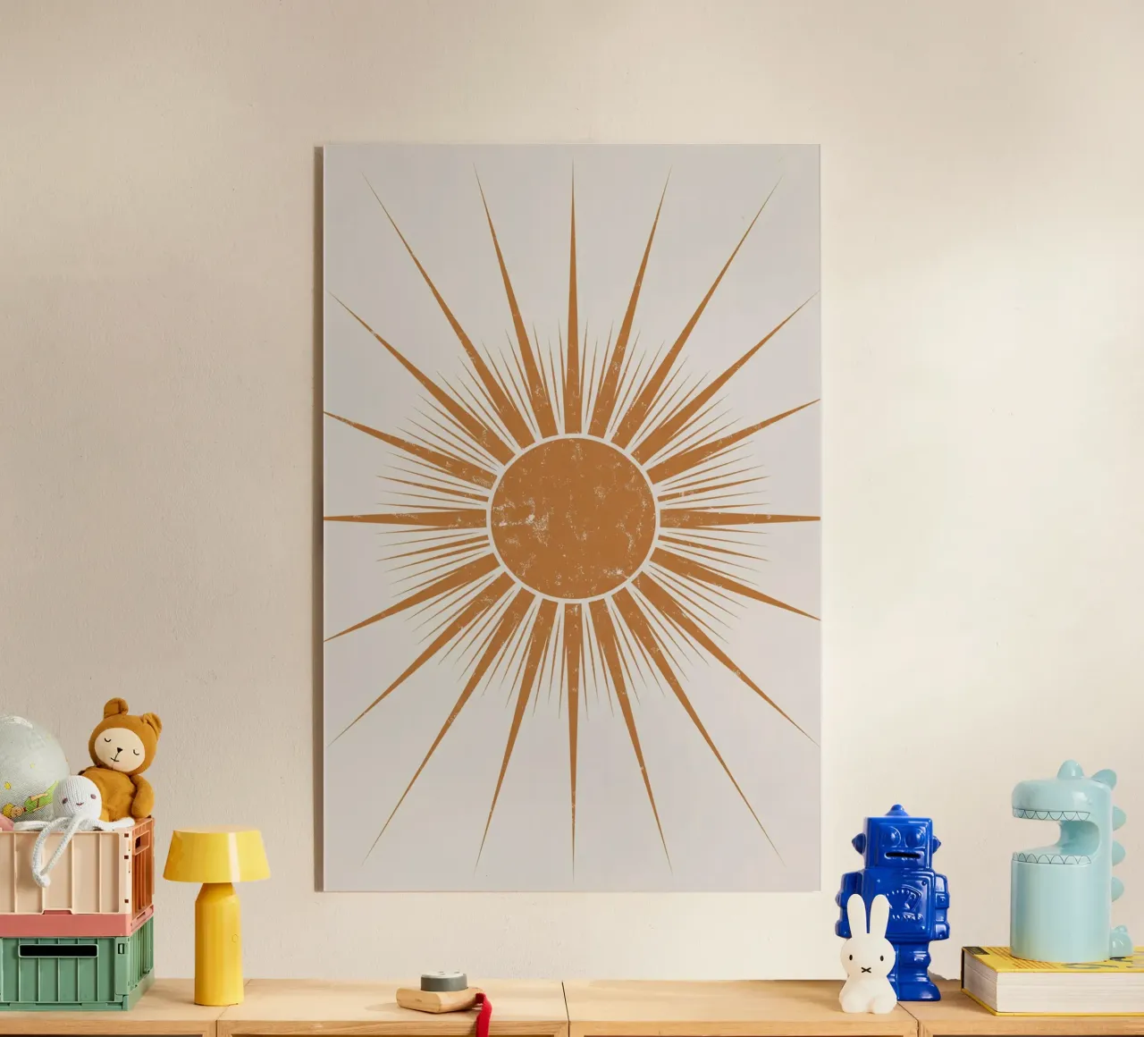 Illustrazione vintage di un raggio di sole | Design retrò di un sole bohémien plexiglass da logic
