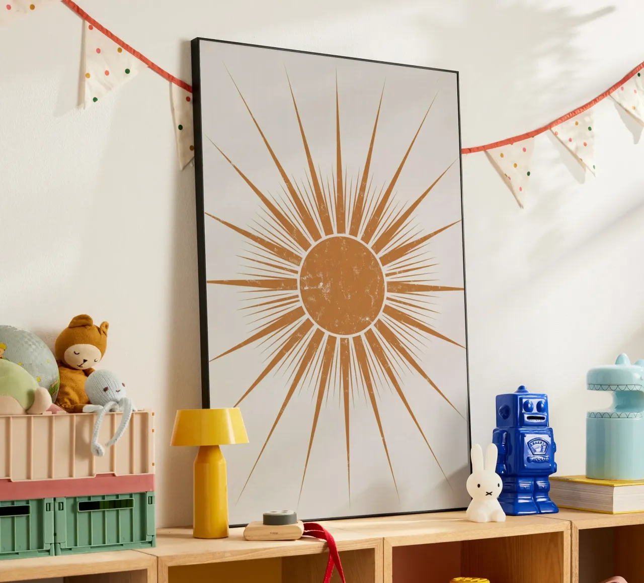 Illustrazione vintage di un raggio di sole | Design retrò di un sole bohémien alluminio dibond da logic