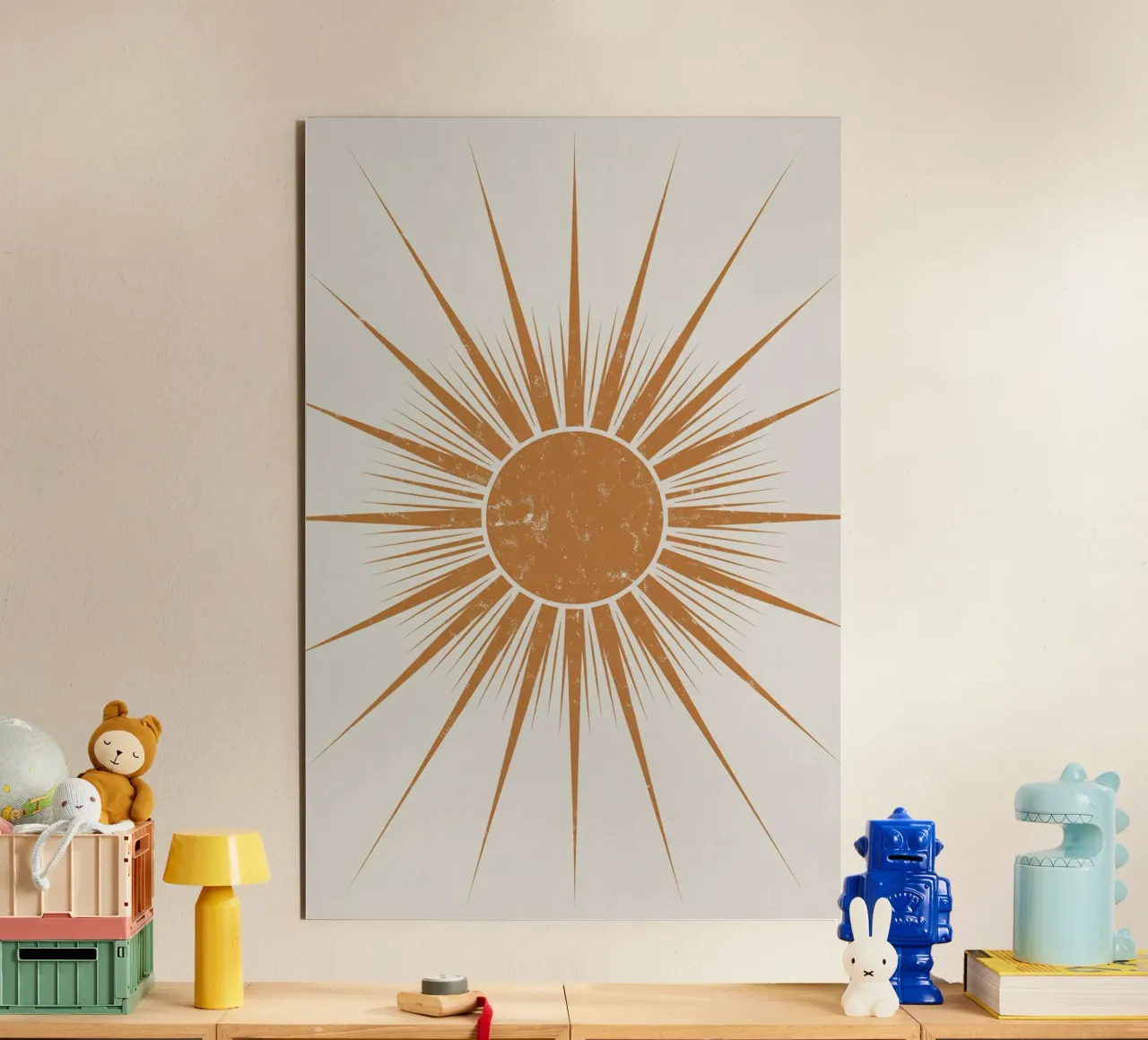 Illustrazione vintage di un raggio di sole | Design retrò di un sole bohémien alluminio dibond da logic