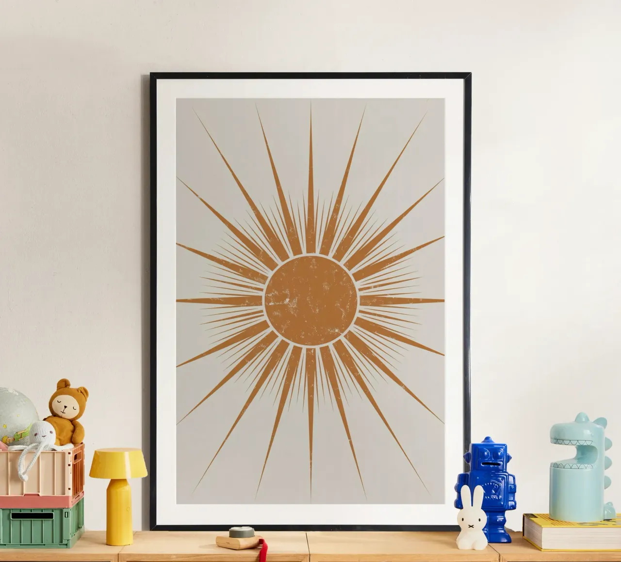 Illustrazione vintage di un raggio di sole | Design retrò di un sole bohémien carta hahnemühle da logic
