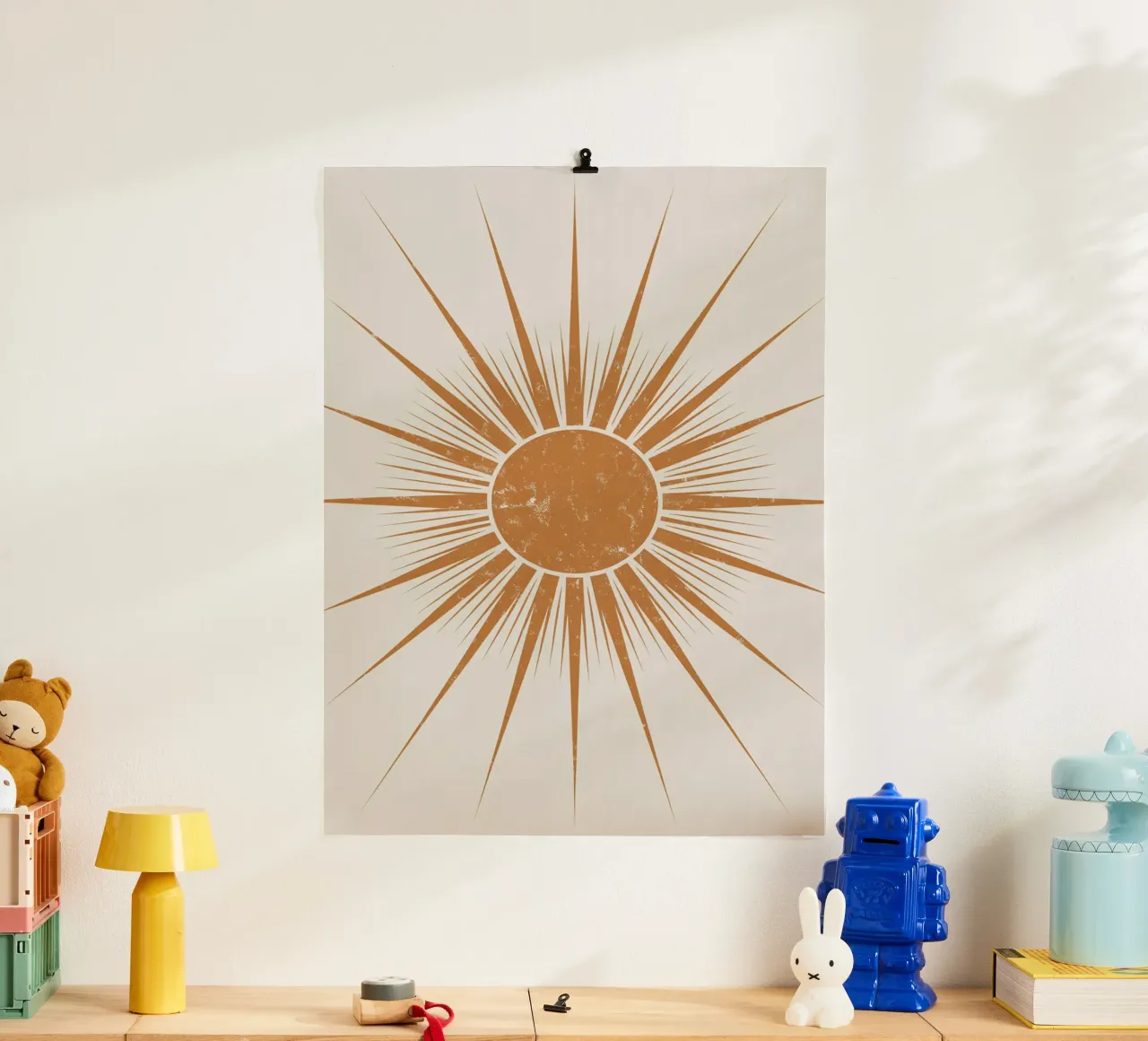 Illustrazione vintage di un raggio di sole | Design retrò di un sole bohémien carta hahnemühle da logic