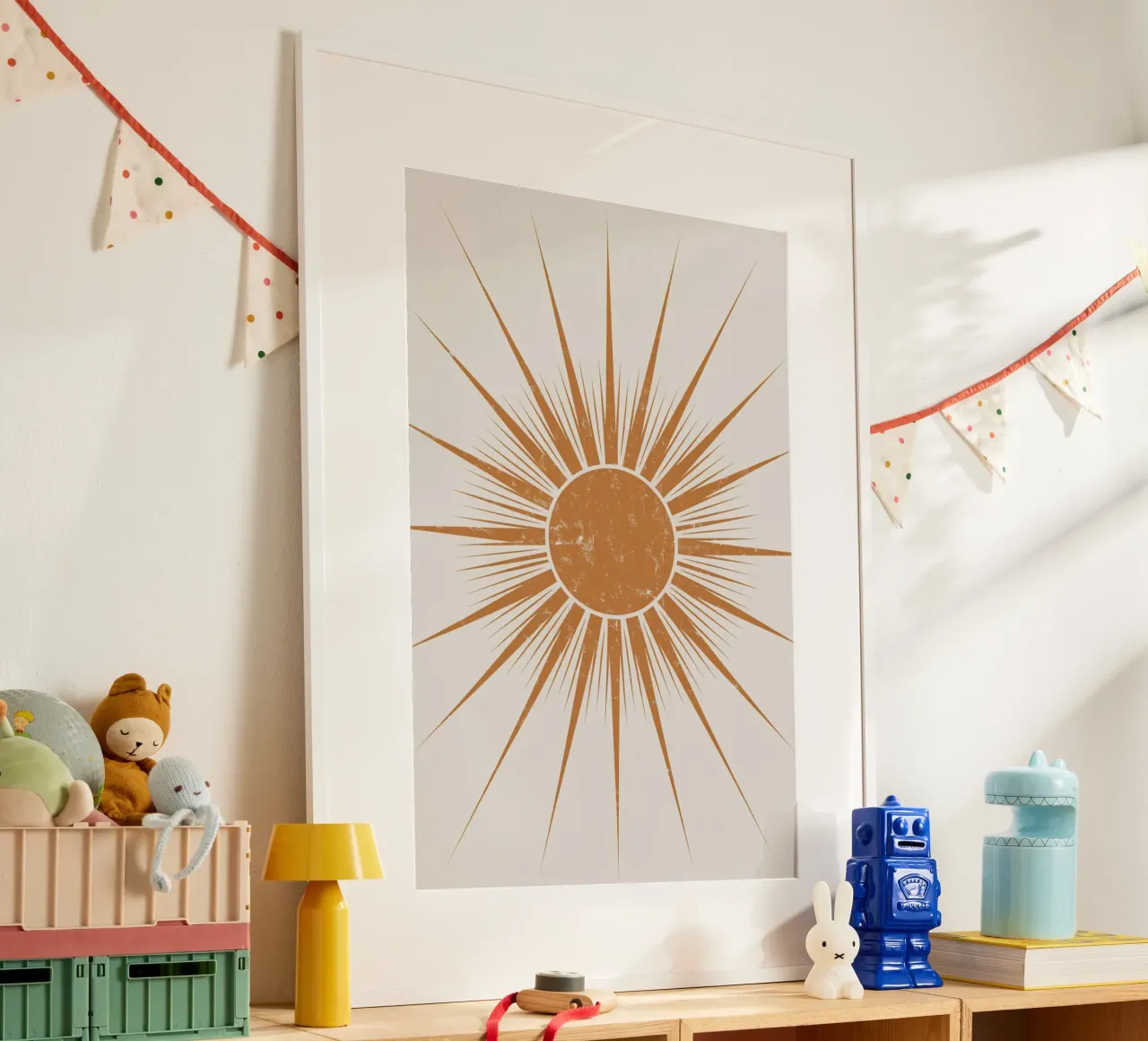 Illustrazione vintage di un raggio di sole | Design retrò di un sole bohémien carta hahnemühle da logic