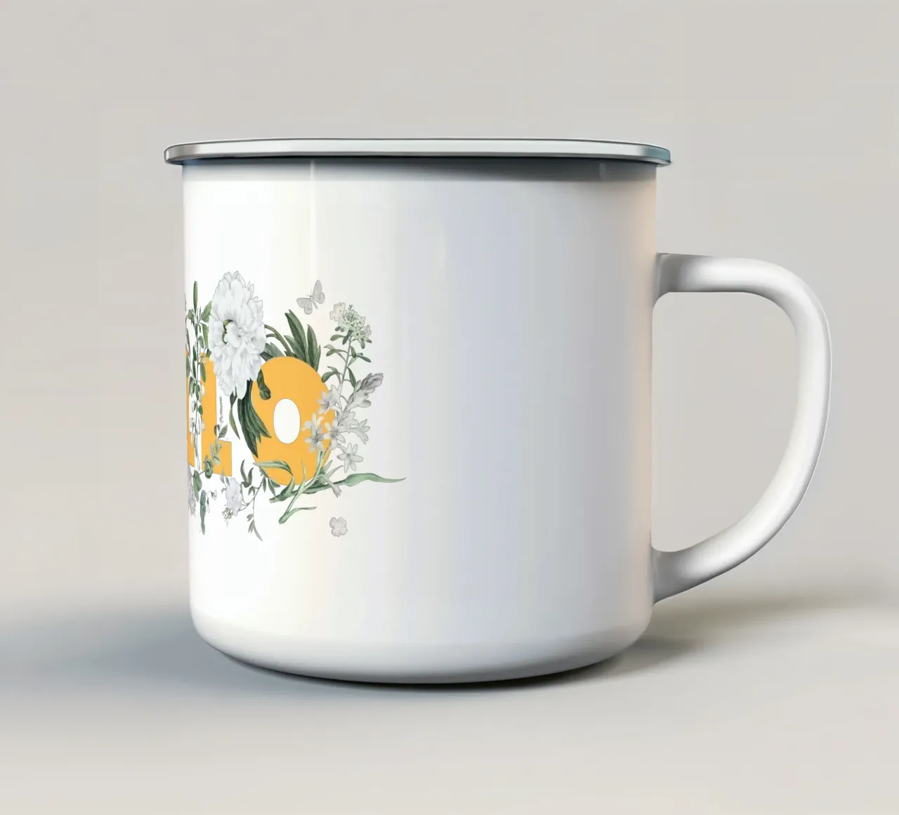 Hello Fleurs & Insectes Jaune Blanc mug en émail de Studio Frances M