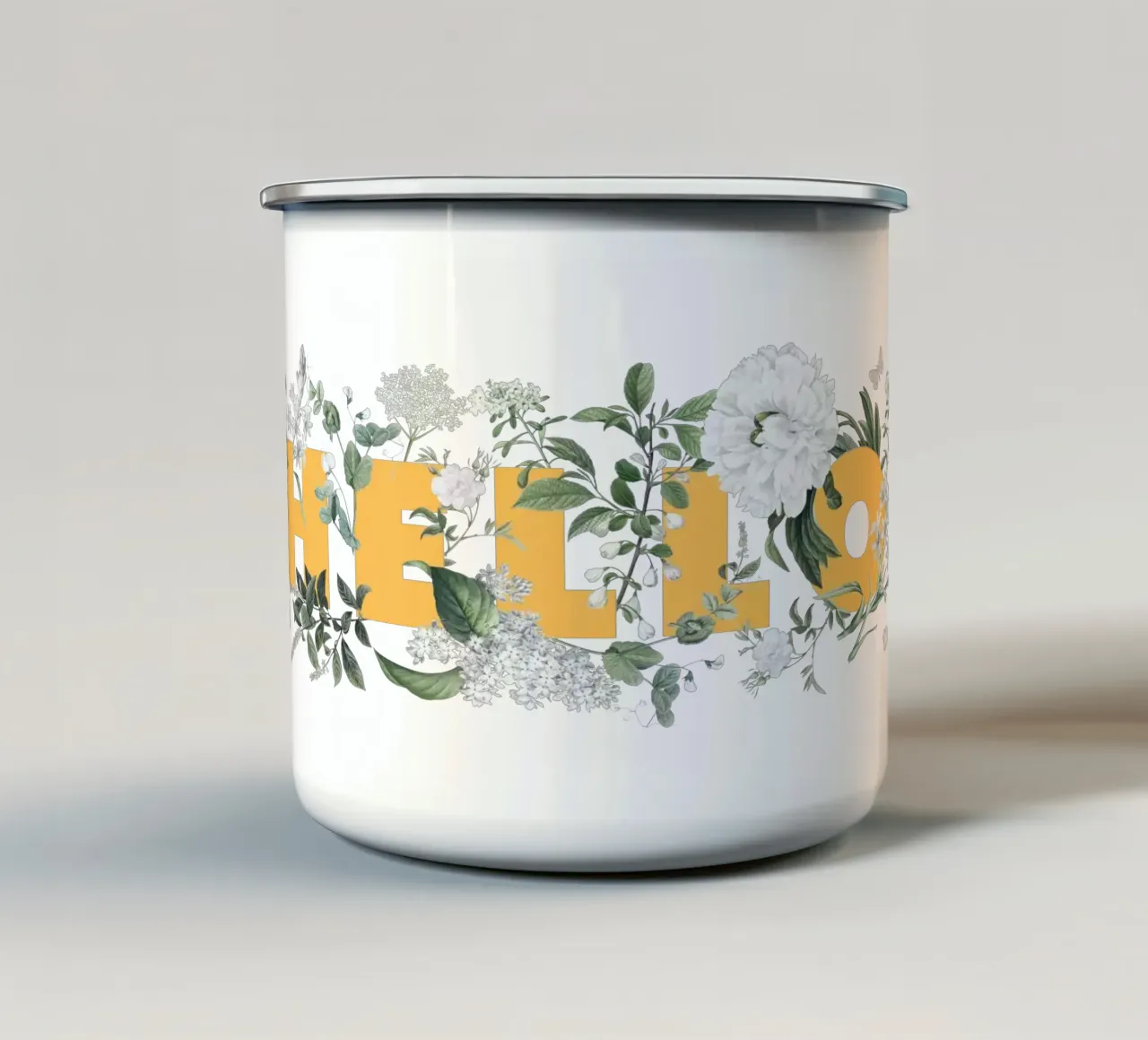 Hello Fleurs & Insectes Jaune Blanc mug en émail de Studio Frances M