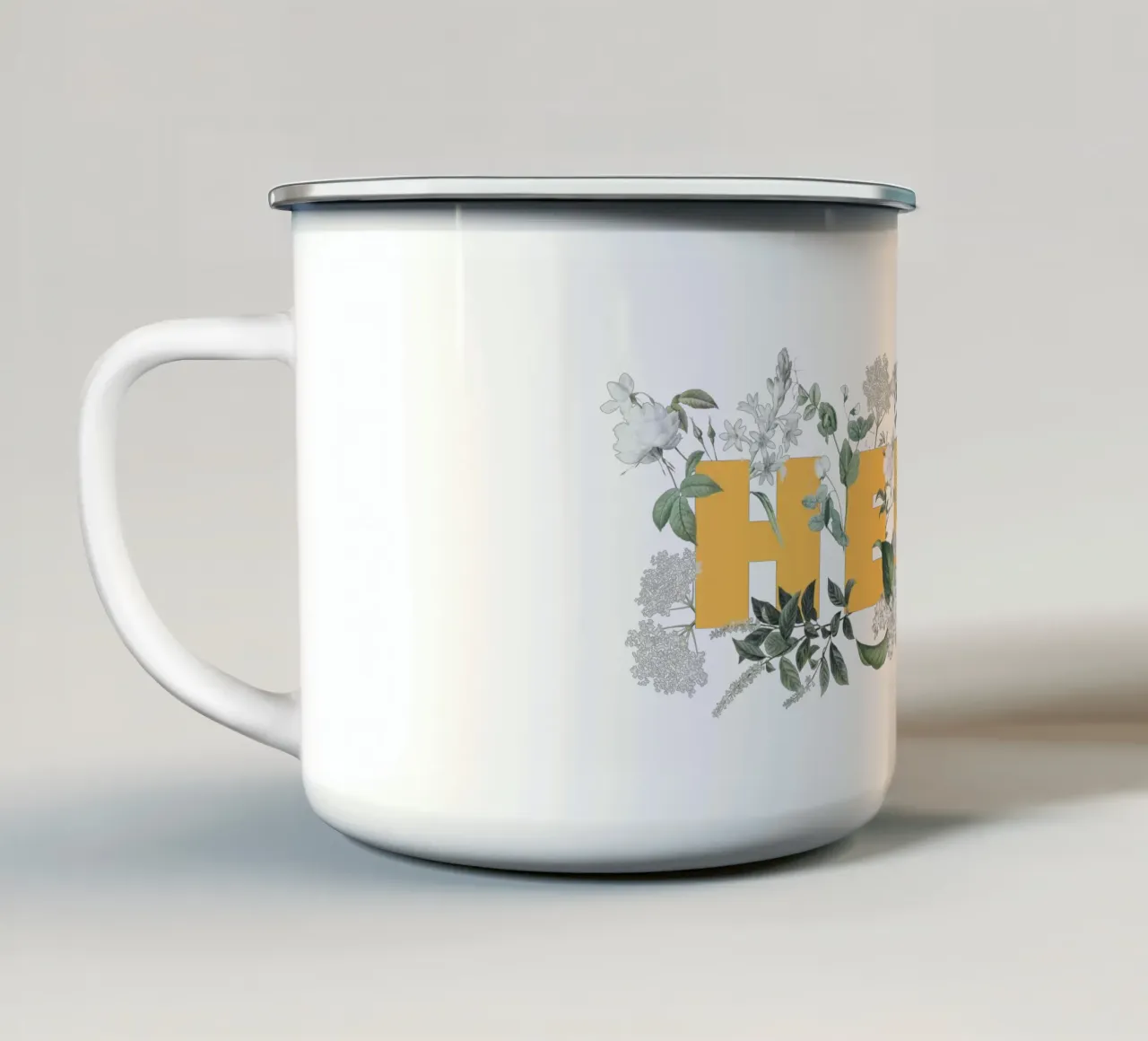 Hello Fleurs & Insectes Jaune Blanc mug en émail de Studio Frances M