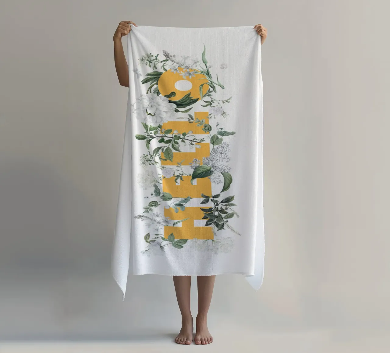 Ciao Fiori e Insetti Giallo Bianco telo mare da Studio Frances M