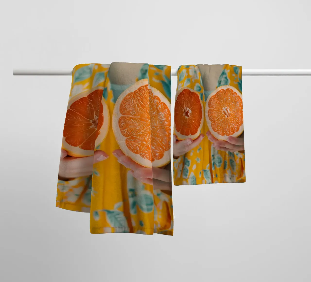 Donna con pompelmo per la cucina asciugamano da bagno da Autofocus