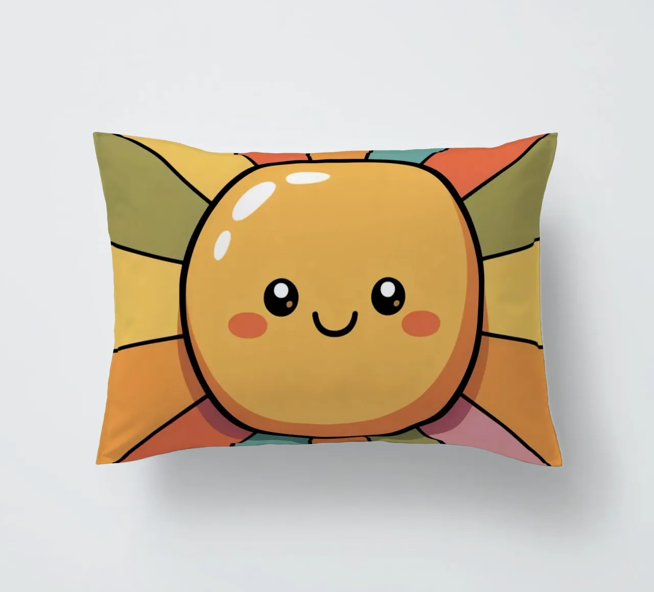 Illustrazione del sole sorridente con raggi retrò colorati cuscino da logic
