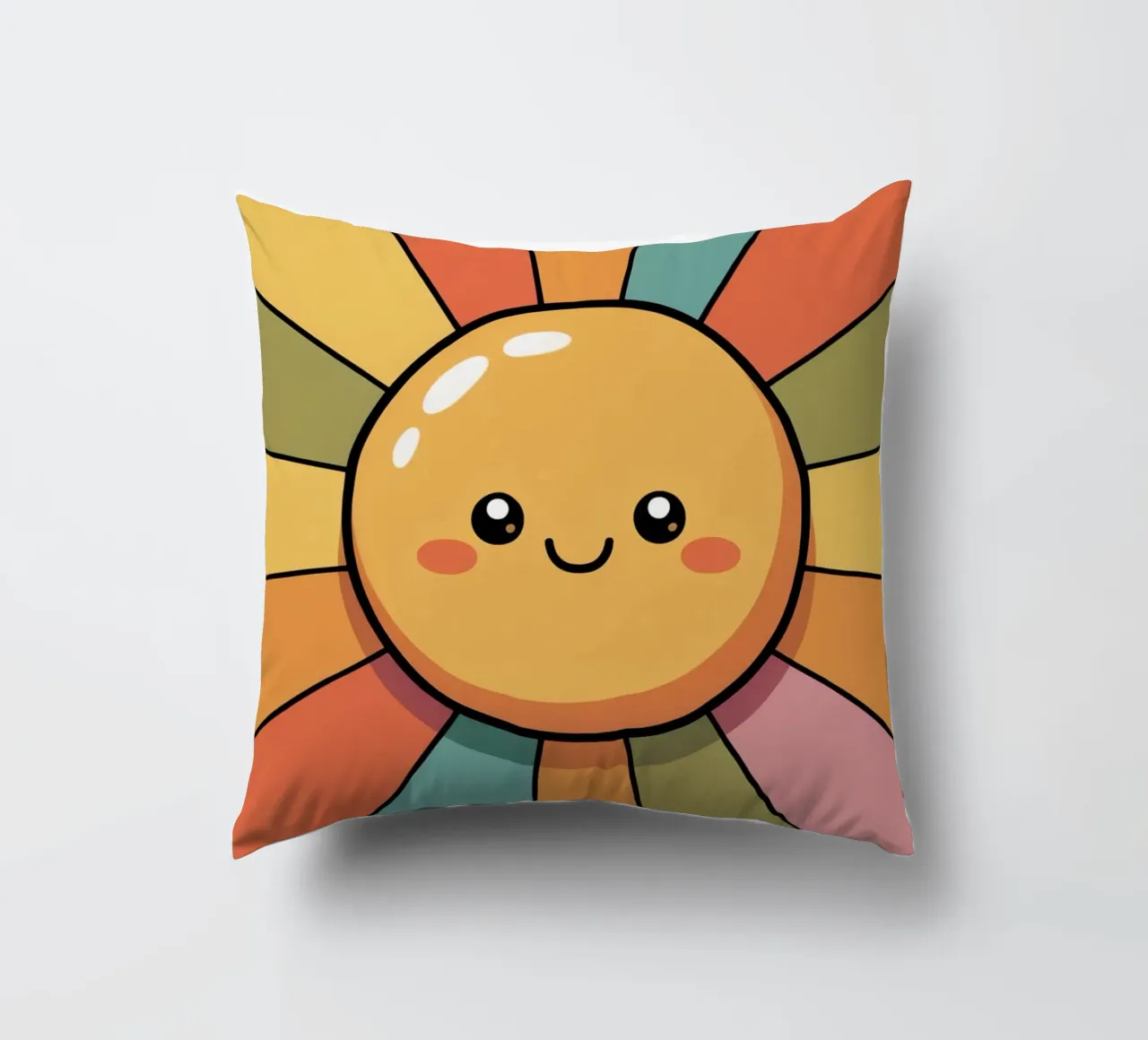 Illustrazione del sole sorridente con raggi retrò colorati cuscino da logic