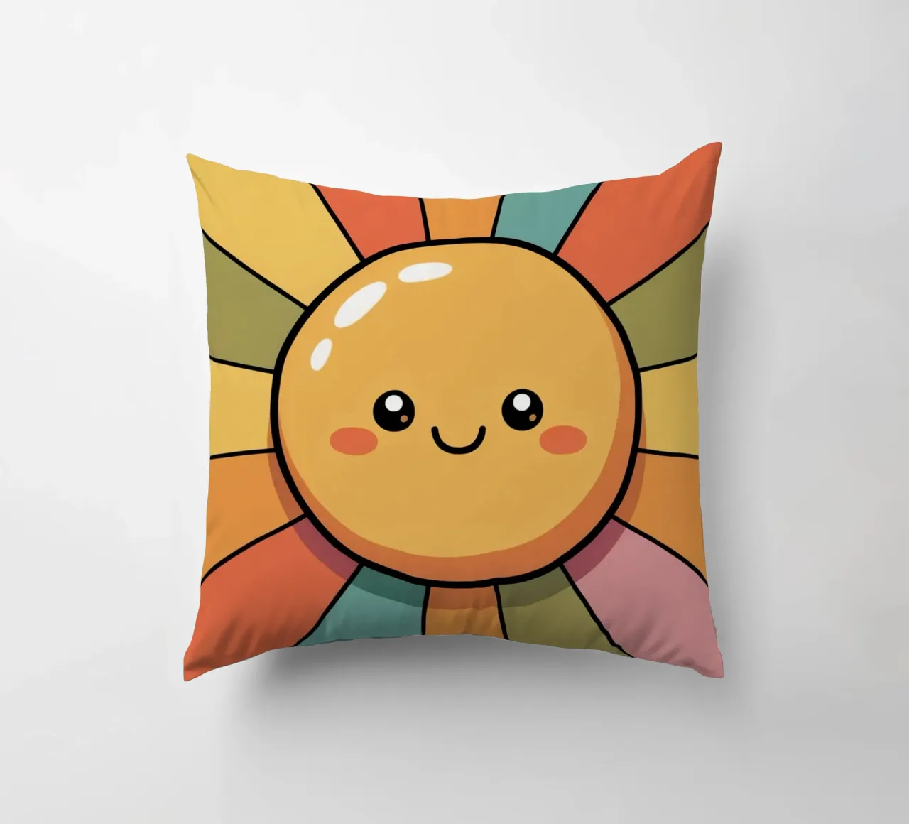Illustrazione del sole sorridente con raggi retrò colorati cuscino da logic