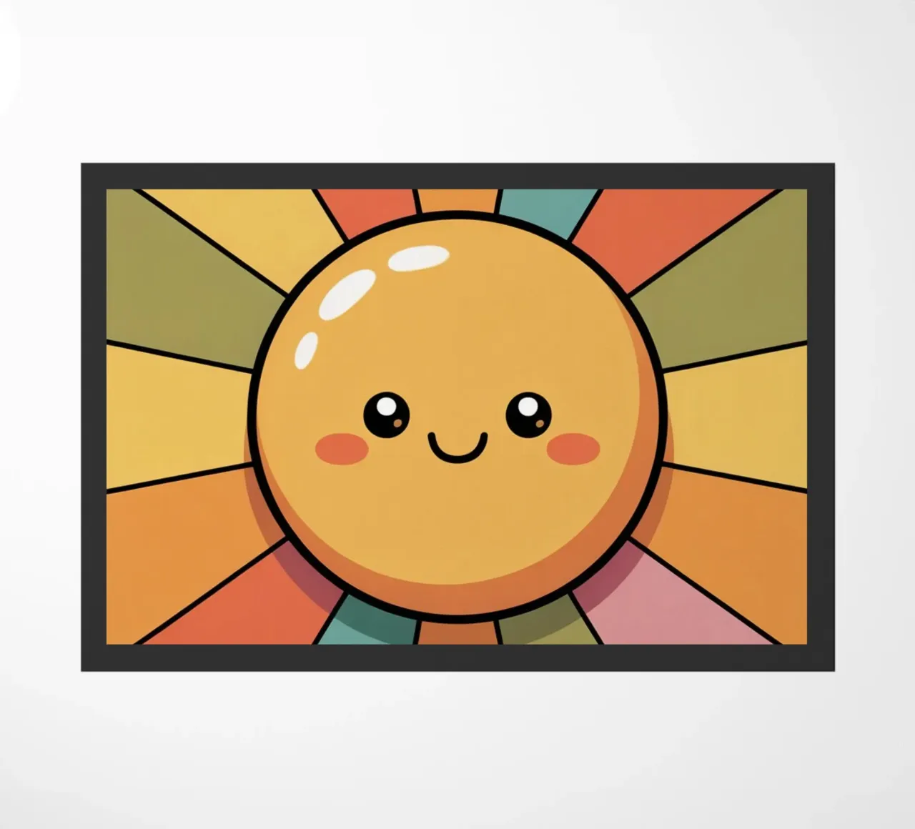 Illustrazione del sole sorridente con raggi retrò colorati zerbino da logic