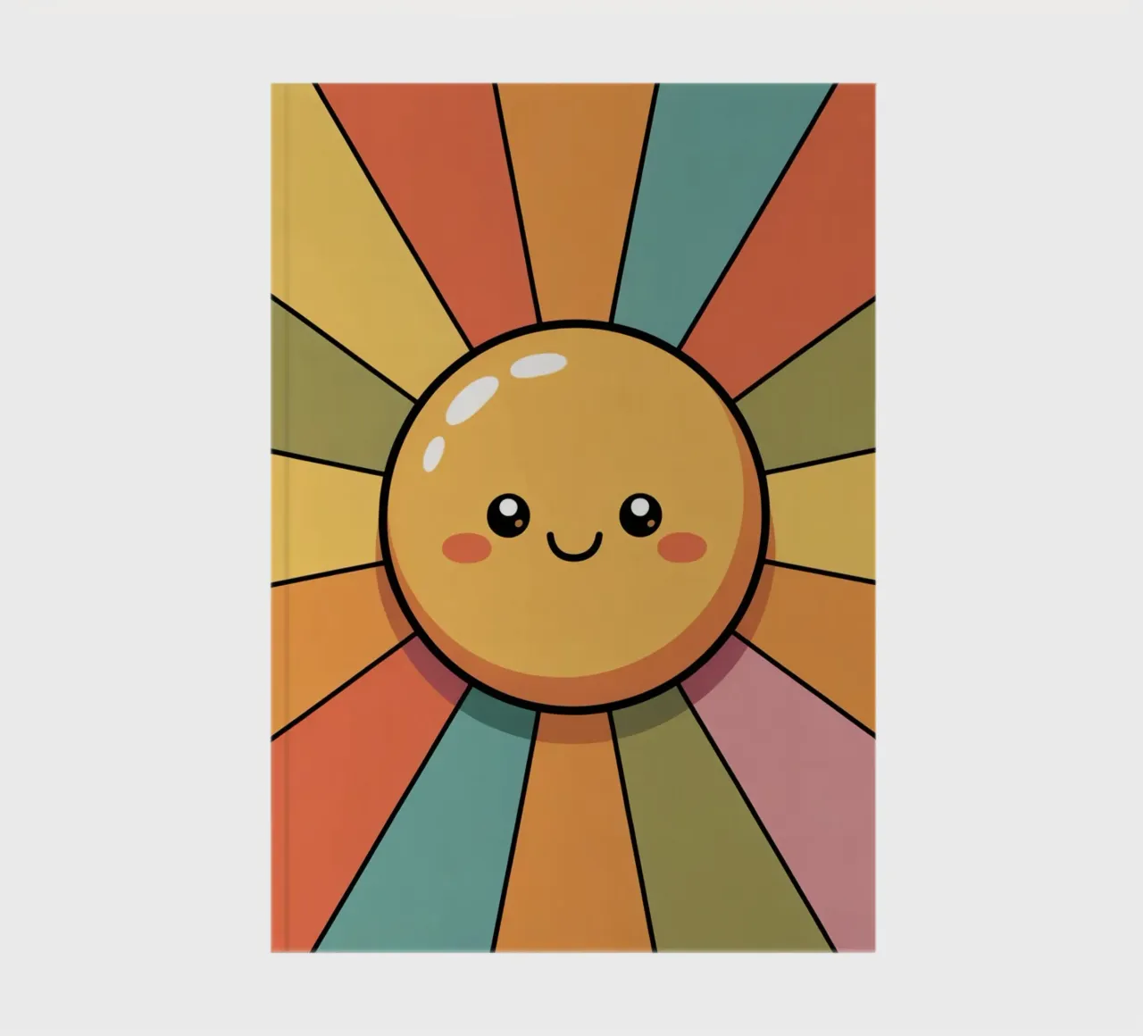 Cute Smiling Sun Illustration with Colorful Retro Rays notebook by logic