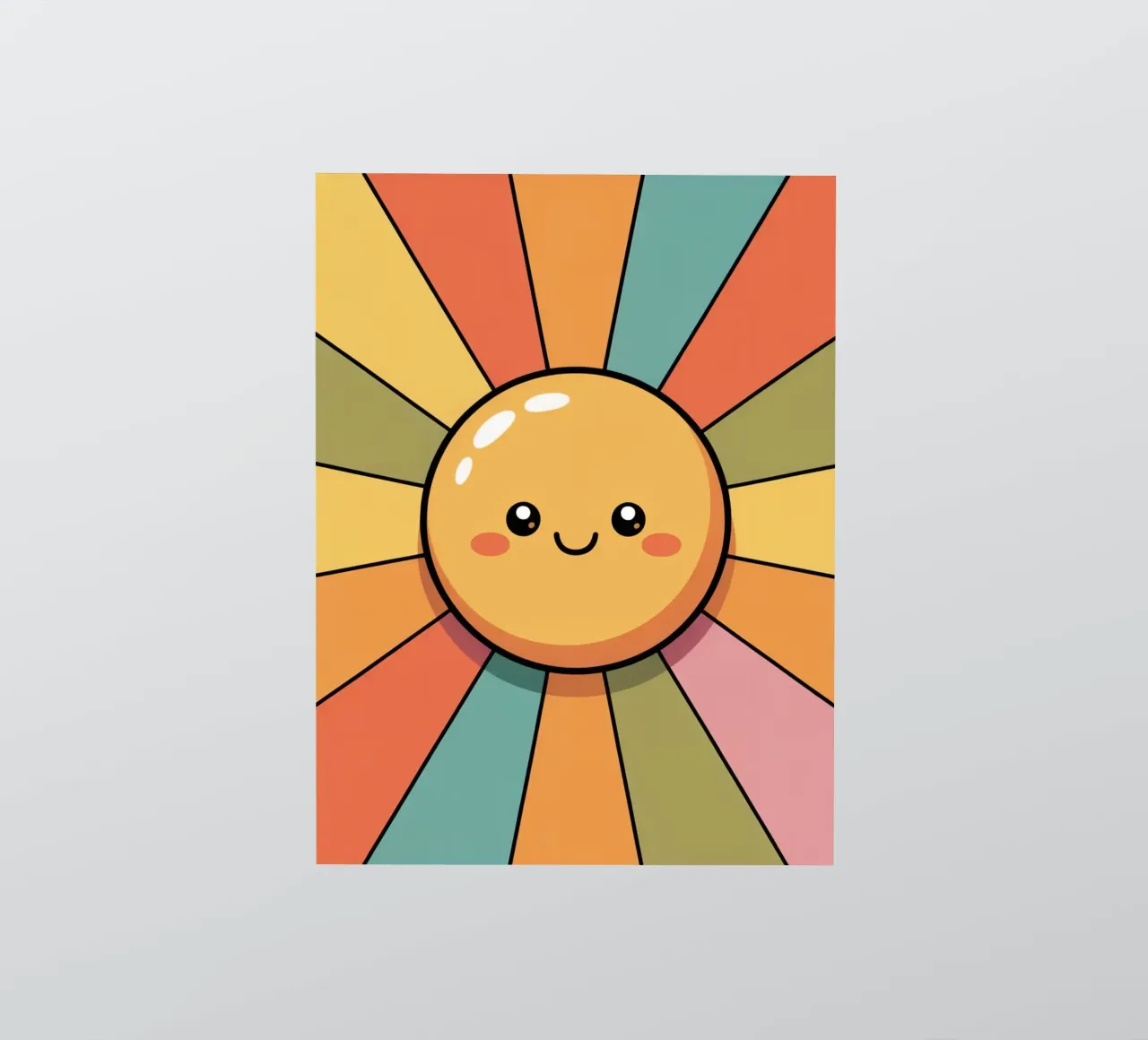 Simpática ilustración de un sol sonriente con coloridos rayos retro pegatina de logic