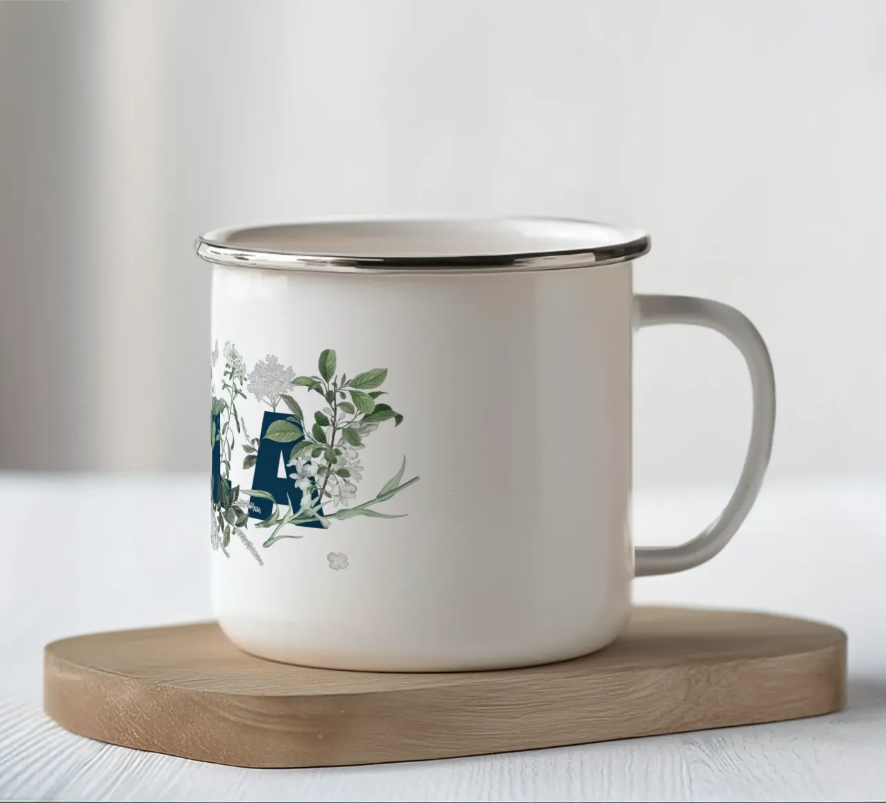 Hola Fiori e Insetti Blu Bianco tazza in smalto da Studio Frances M